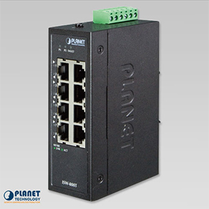 Foto Switch Ethernet con ocho puertos 10/100TX para aplicaciones industriales.